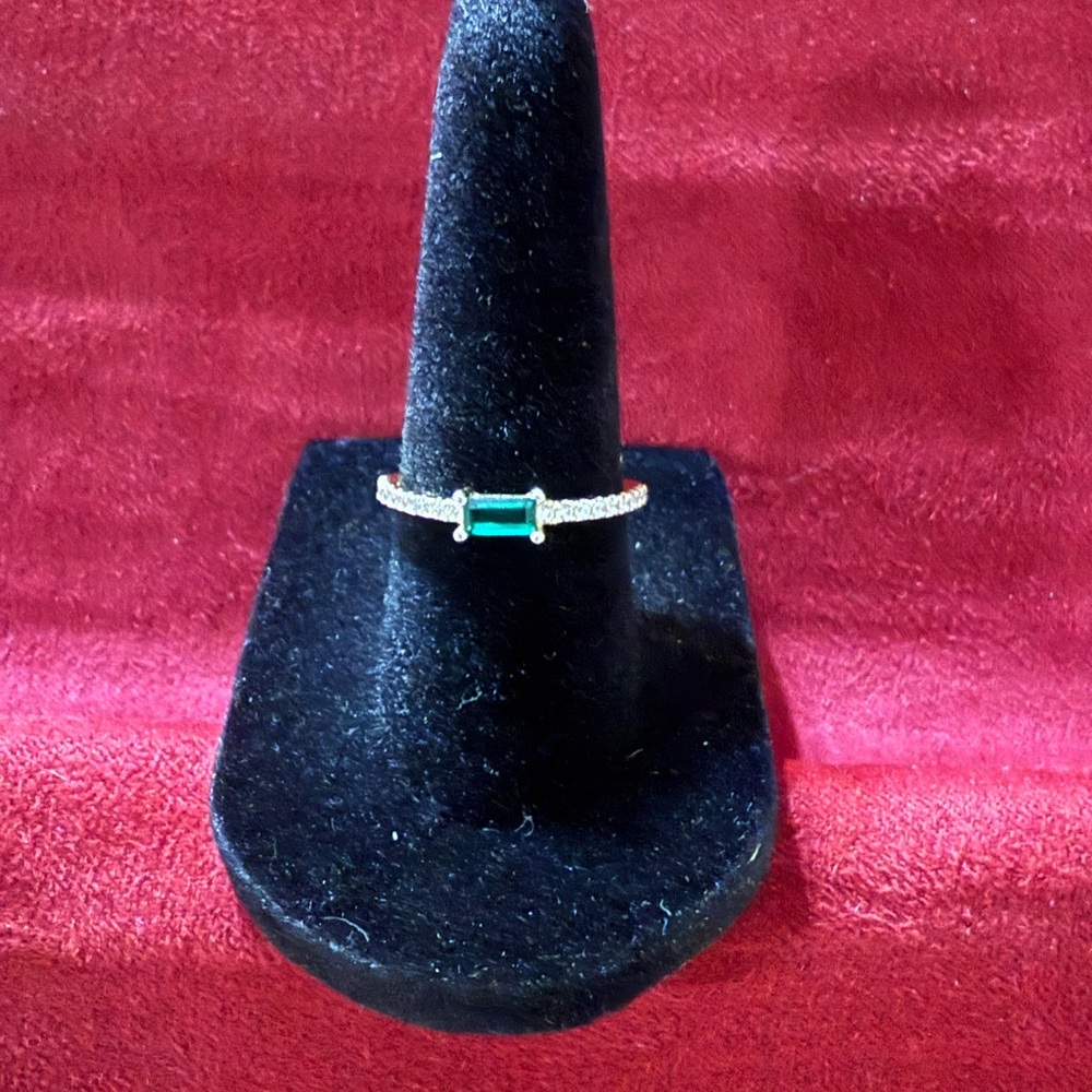 Gold and Green Gem Rhinestone Ring/Dainty
